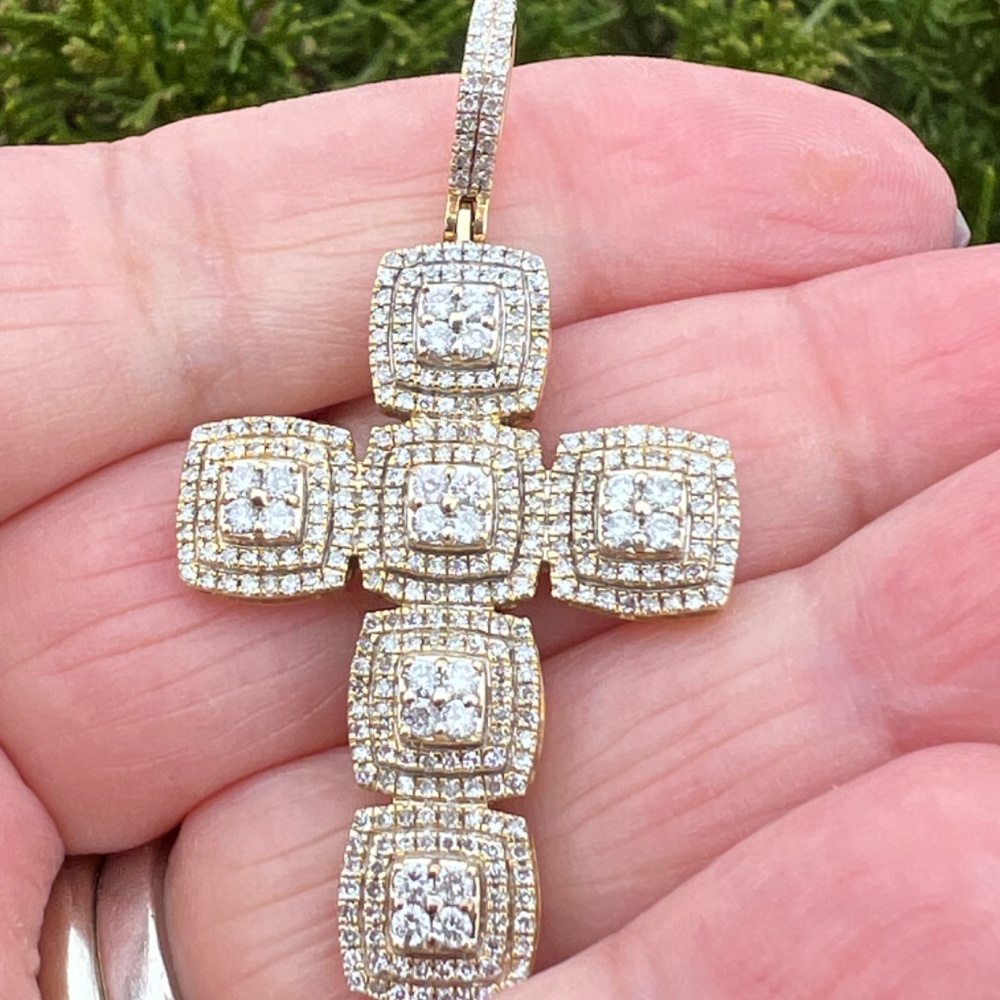 LARGE 10K YELLOW GOLD STATEMENT DIAMOND CROSS PENDANT ONE OF A KIND CUSTOM MADE - Picture 6 of 16